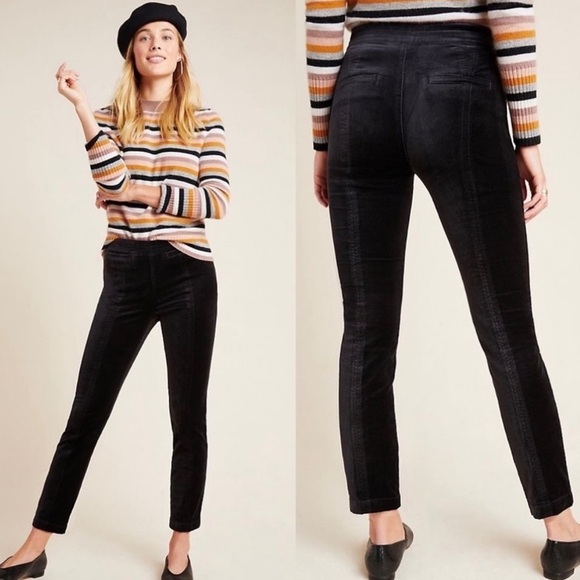Anthropologie Black The Essential Slim Velvet Trousers - Picture 1 of 9